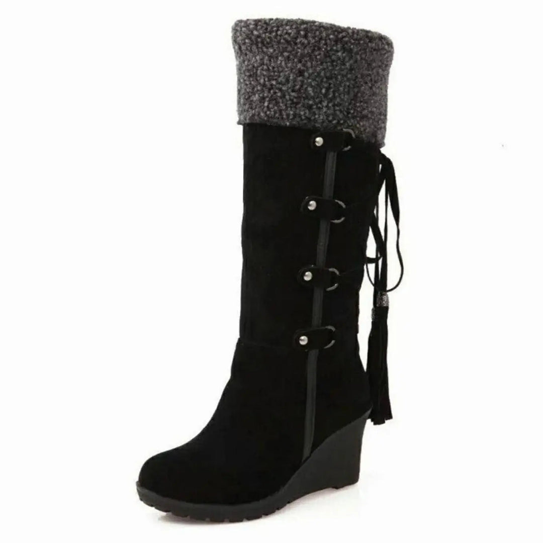 Women's Shoes – Faux-Fur Wedge Knee-High