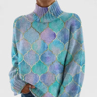 Women's Geometric Print Knit Turtleneck Sweater – Long Sleeves