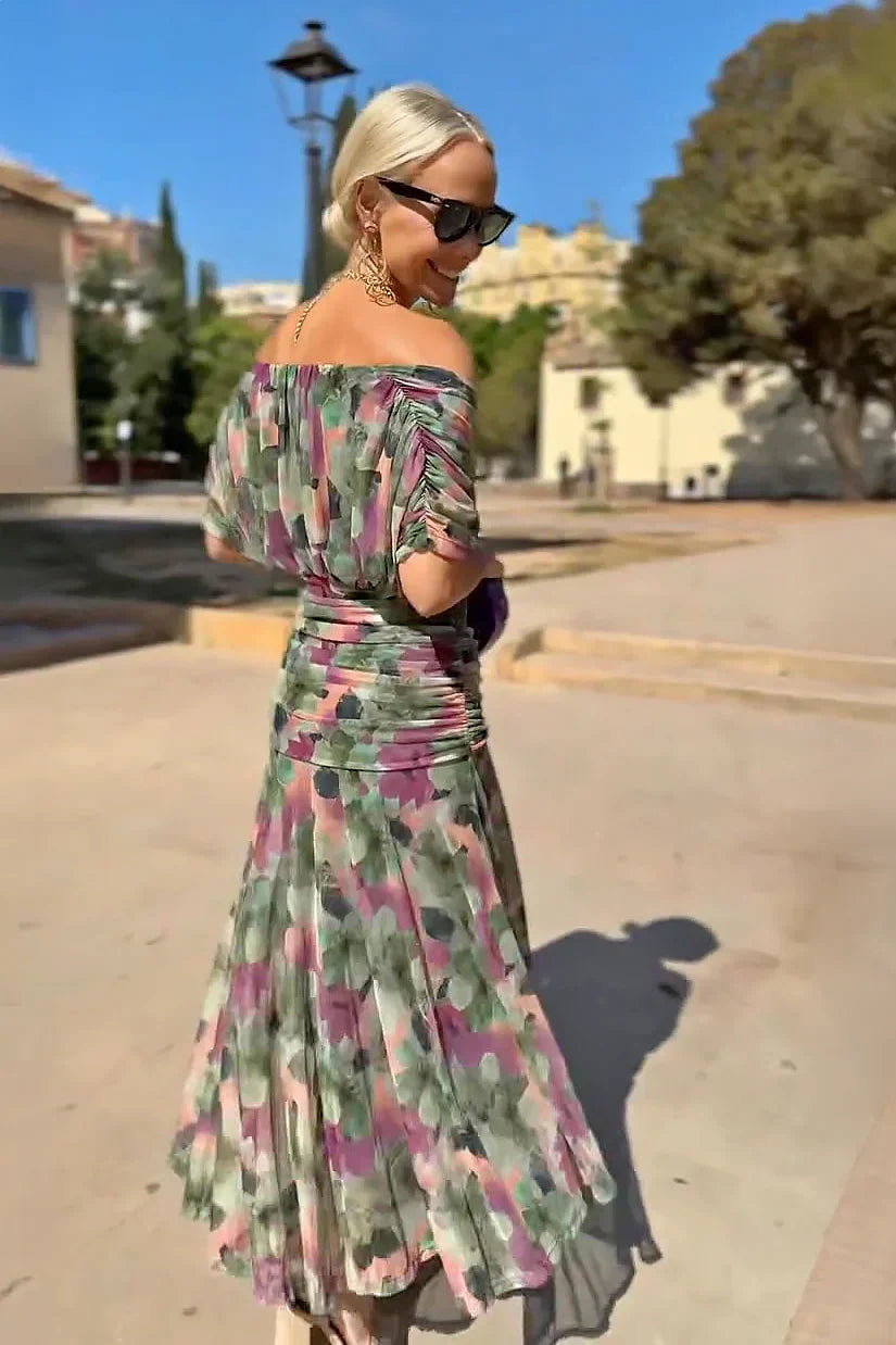 Women's Gradient Pleated Maxi Dress – Elegant Flowing Silhouette in Multi | Invictora.com