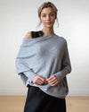 Women's Grey Knit Sweater – Off-Shoulder Long-Sleeve Draped Fit