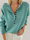 Women's Half-Button V-Neck Long Sleeve Knit Sweater