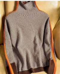 Women's Herringbone Colorblock Long-Sleeve Sweater – Turtleneck
