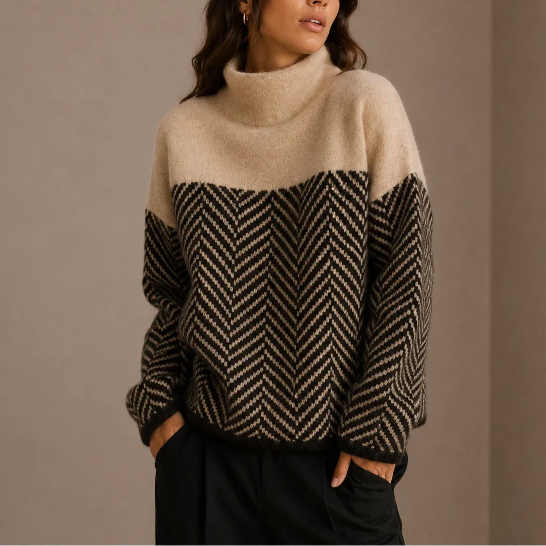 Women's Turtleneck Herringbone Oversized Knitted Jumper