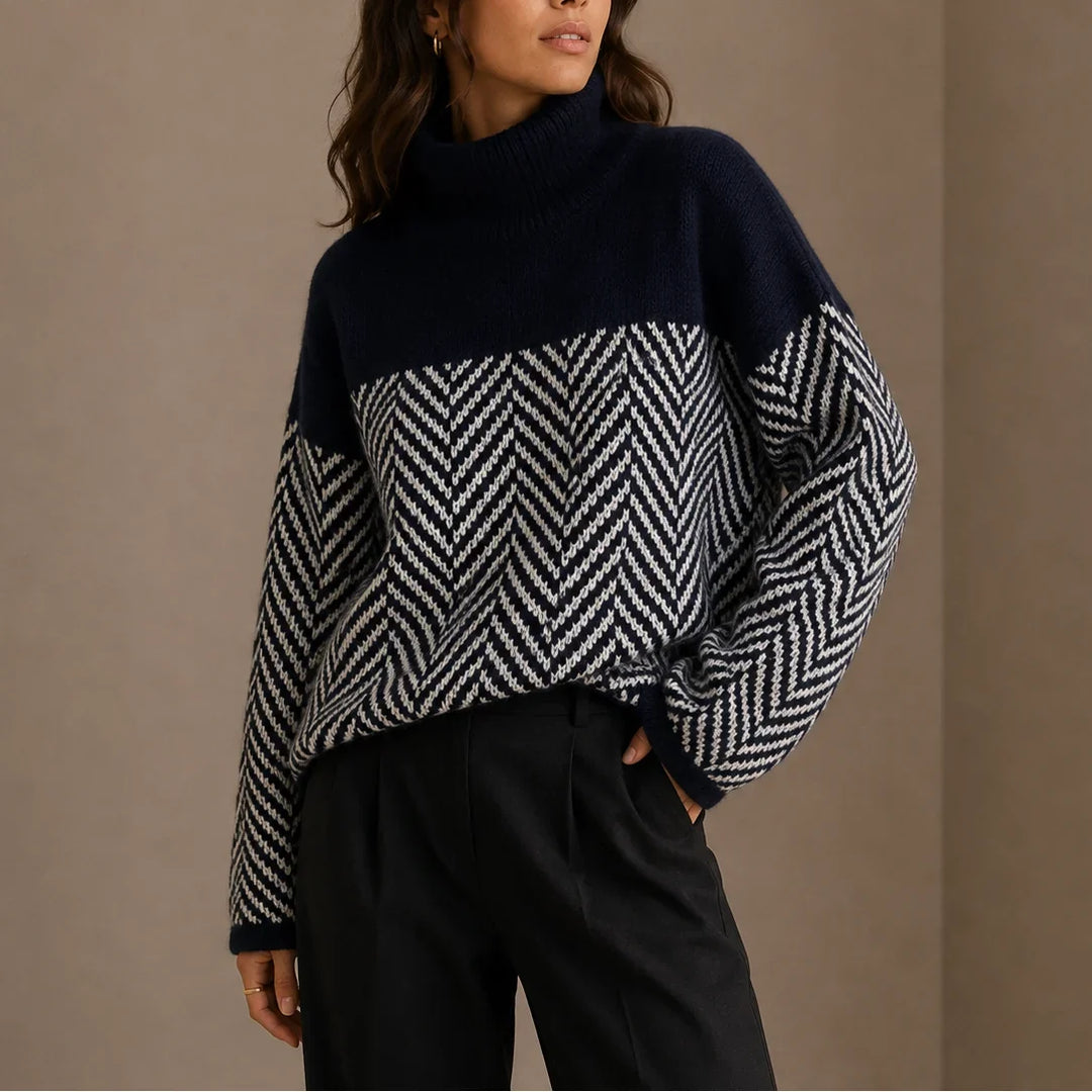 Women's Turtleneck Herringbone Oversized Knitted Jumper
