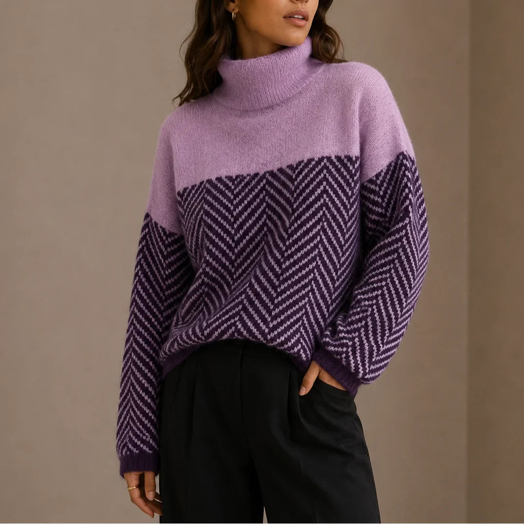 Women's Turtleneck Herringbone Oversized Knitted Jumper