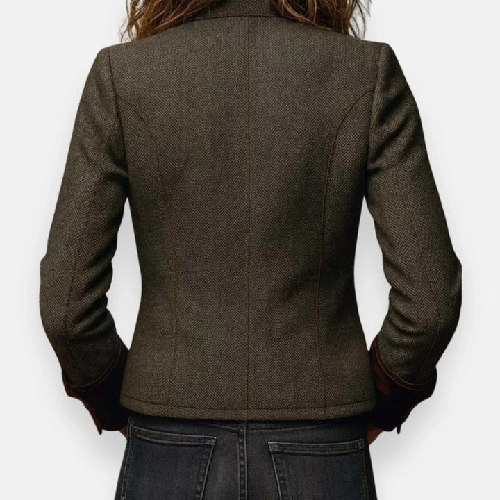 Women's Gold Button Herringbone Military Quilted Jacket