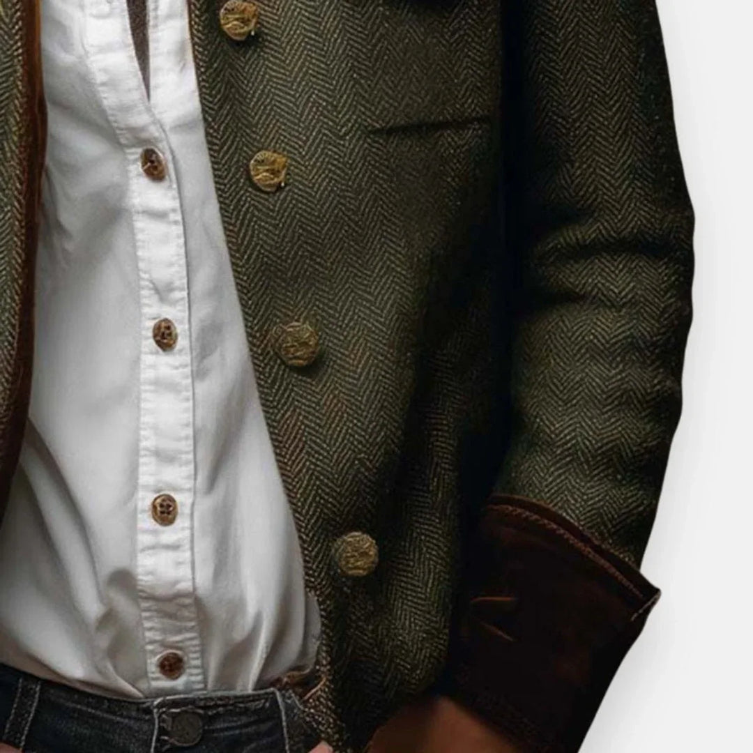Women's Gold Button Herringbone Military Quilted Jacket