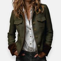 Women's Gold Button Herringbone Military Quilted Jacket