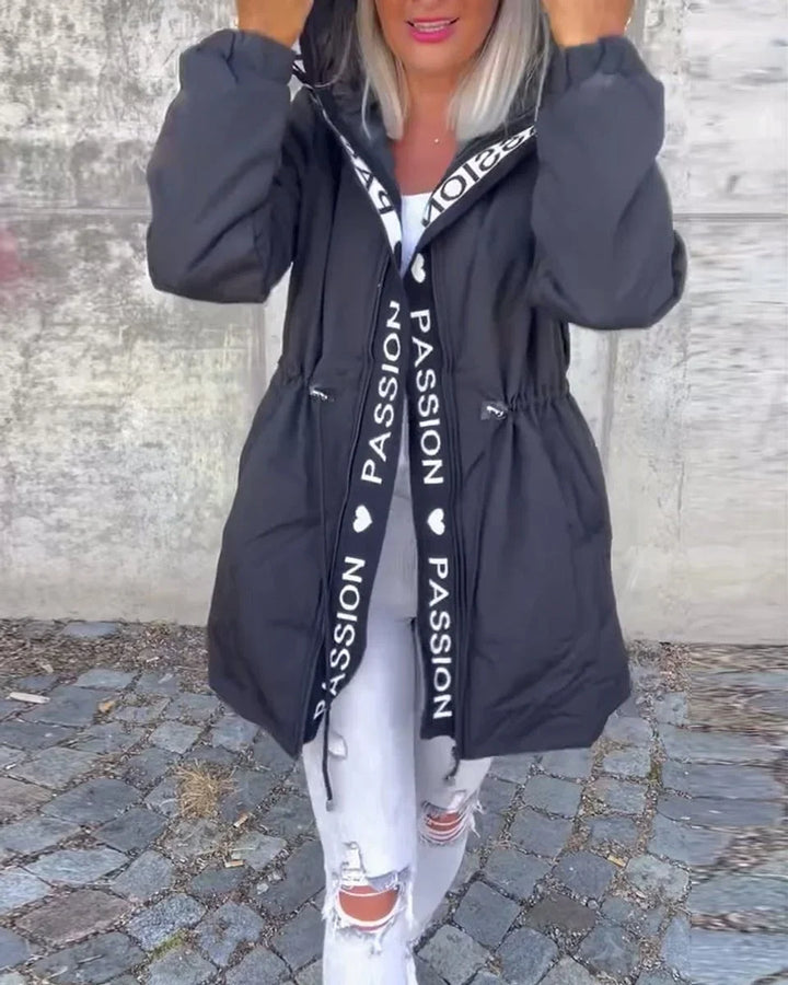 Women's Hooded Drawstring Midi Parka Coat
