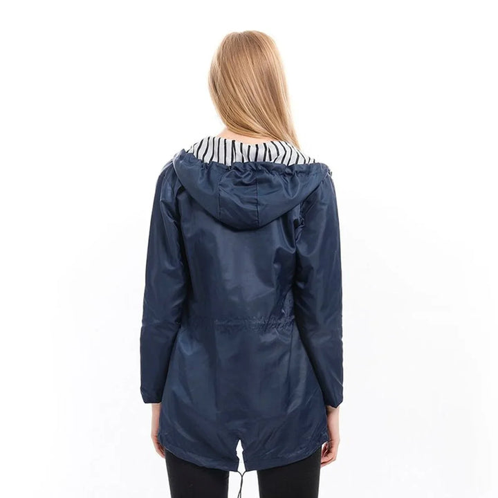 Women's Hooded Drawstring Waterproof Rain Coat