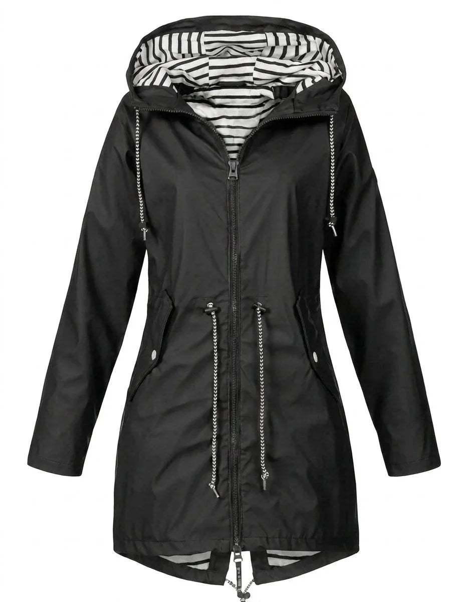 Women's Hooded Drawstring Waterproof Rain Coat
