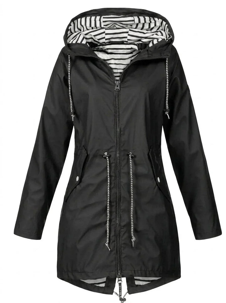 Women's Hooded Drawstring Waterproof Rain Coat