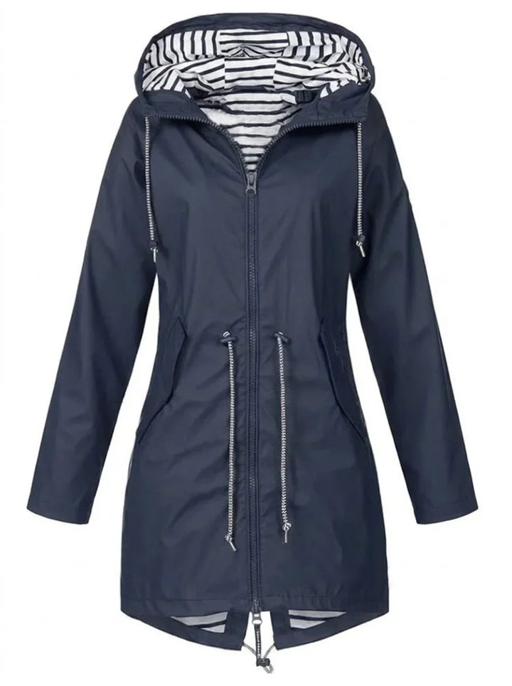 Women's Hooded Drawstring Waterproof Rain Coat