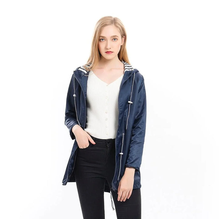 Women's Hooded Drawstring Waterproof Rain Coat