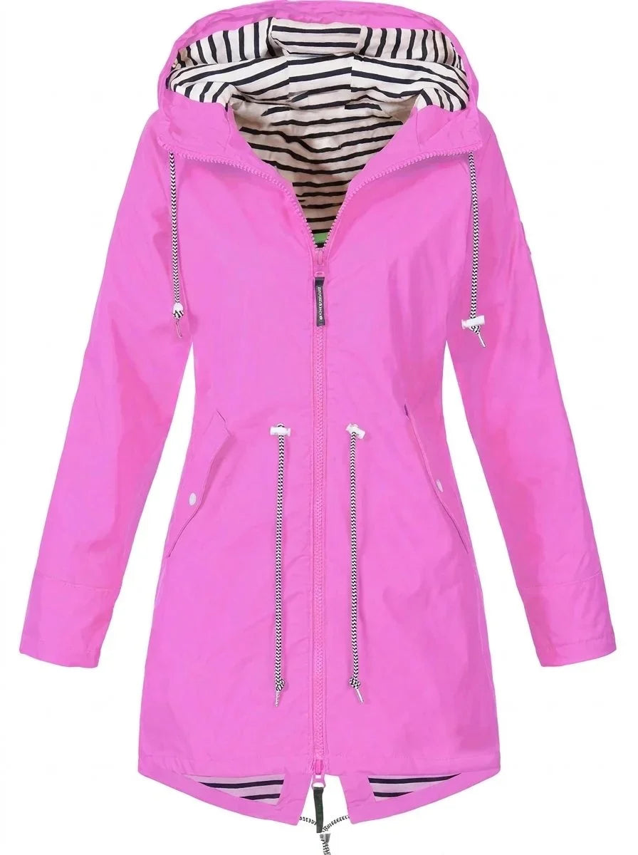 Women's Hooded Drawstring Waterproof Rain Coat