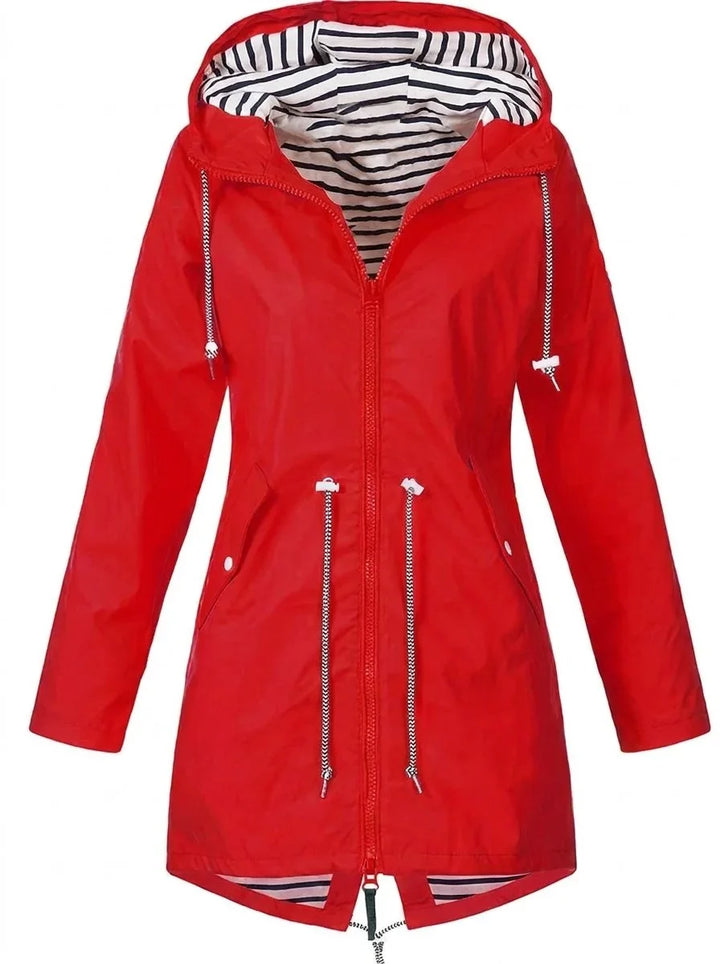 Women's Hooded Drawstring Waterproof Rain Coat