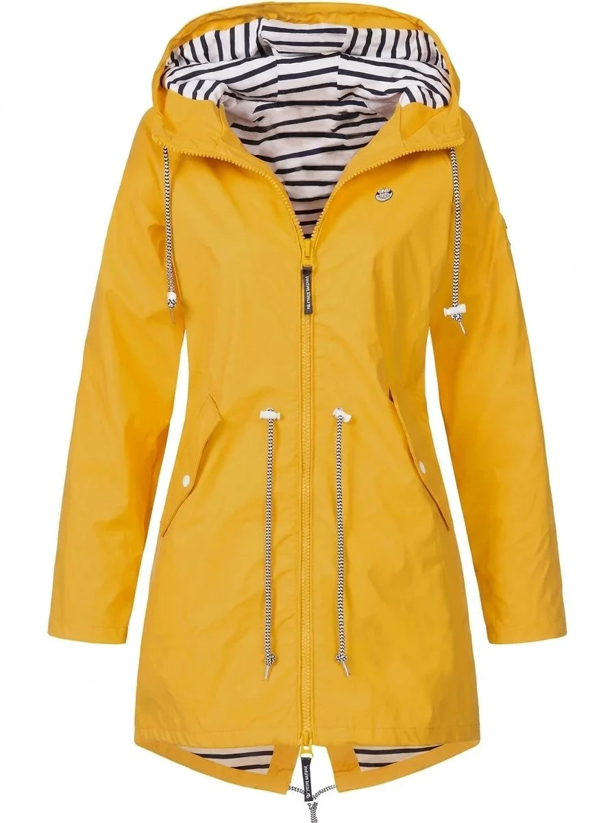 Women's Hooded Drawstring Waterproof Rain Coat
