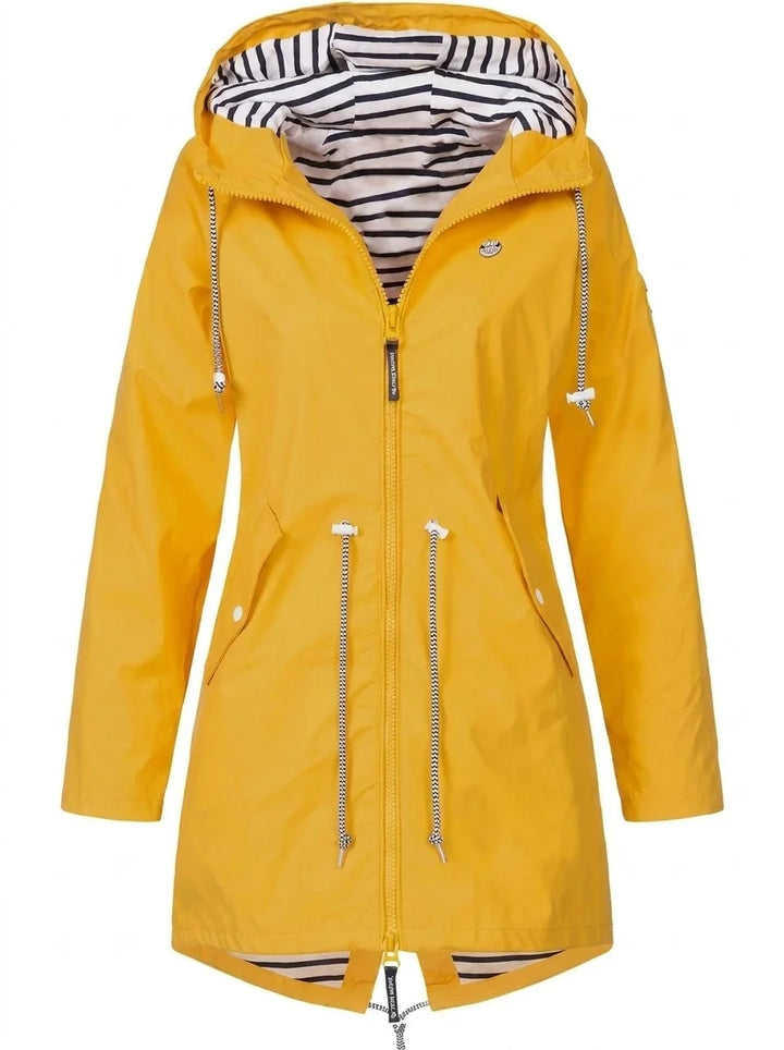 Women's Hooded Drawstring Waterproof Rain Coat