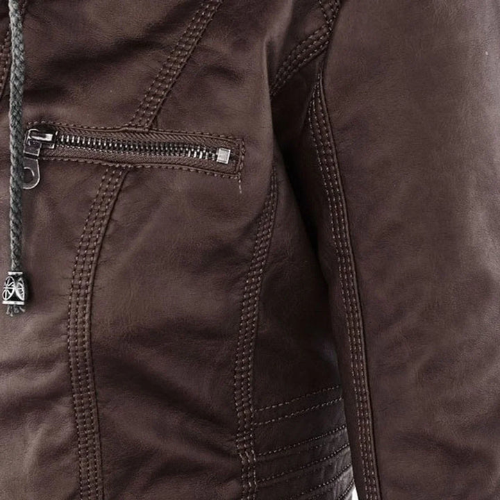 Women's Hooded Faux Leather Moto Coat Removable Hood
