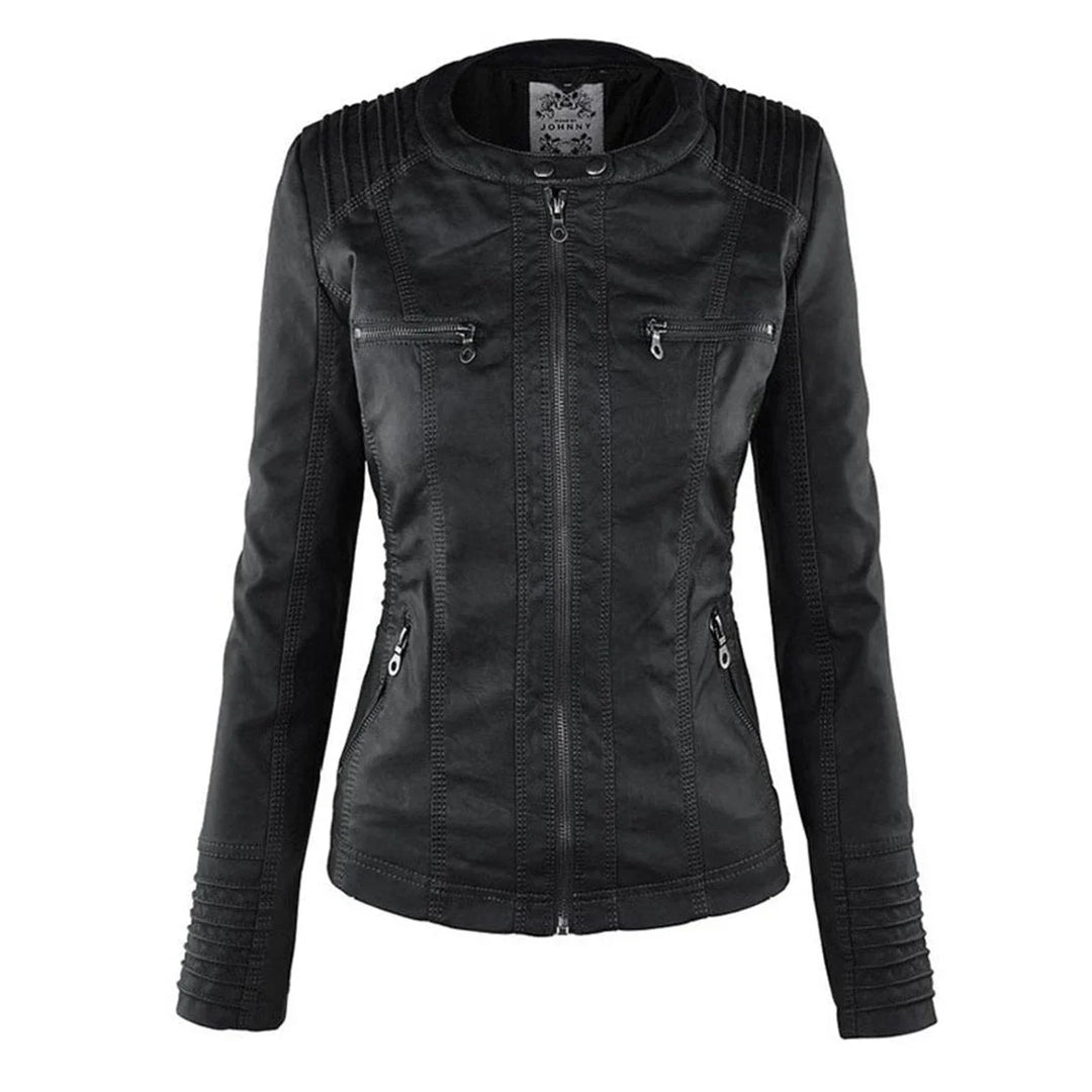 Women's Hooded Faux Leather Moto Coat Removable Hood