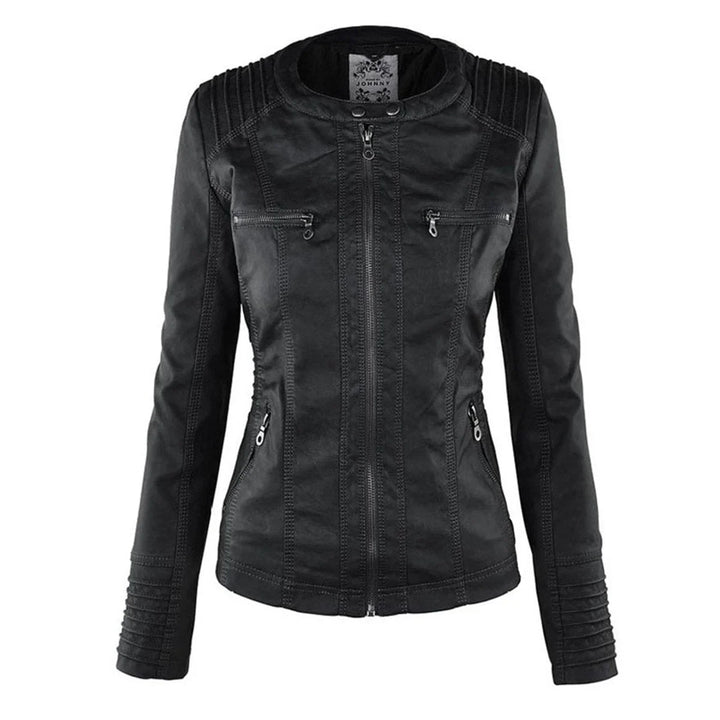 Women's Hooded Faux Leather Moto Coat Removable Hood