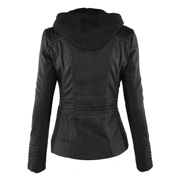Women's Hooded Faux Leather Moto Coat Removable Hood