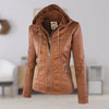 Women's Hooded Faux Leather Moto Coat Removable Hood
