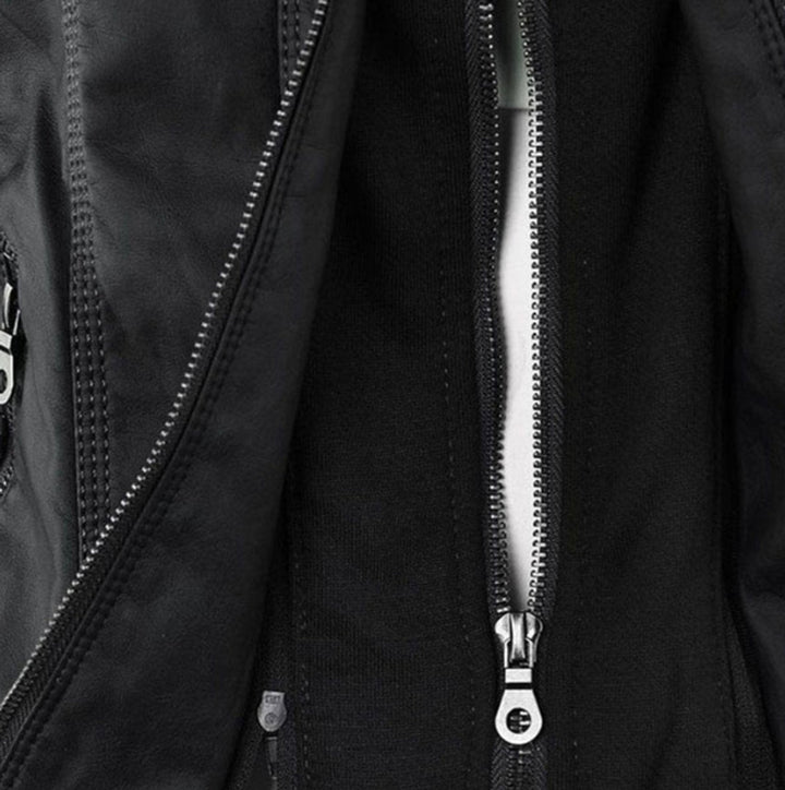 Women's Jacket – Hooded Faux Leather Biker