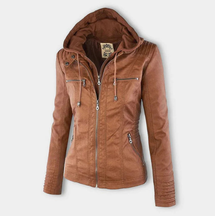 Women's Jacket – Hooded Faux Leather Biker