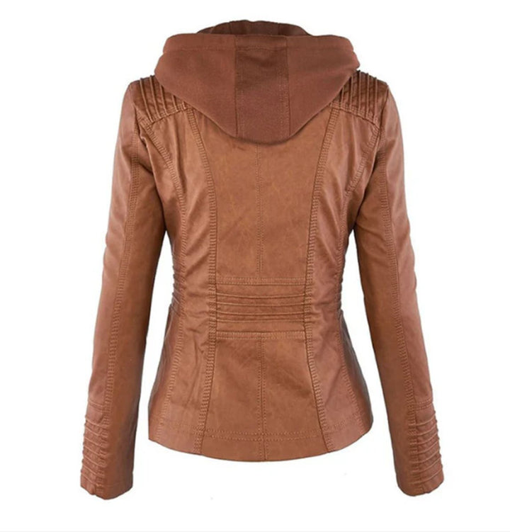 Women's Jacket – Hooded Faux Leather Biker