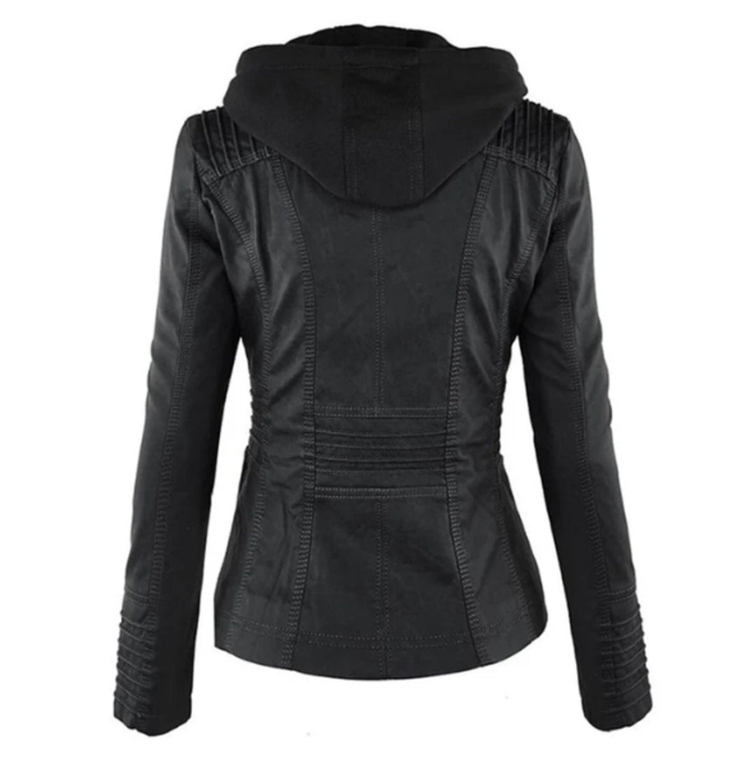 Women's Jacket – Hooded Faux Leather Biker