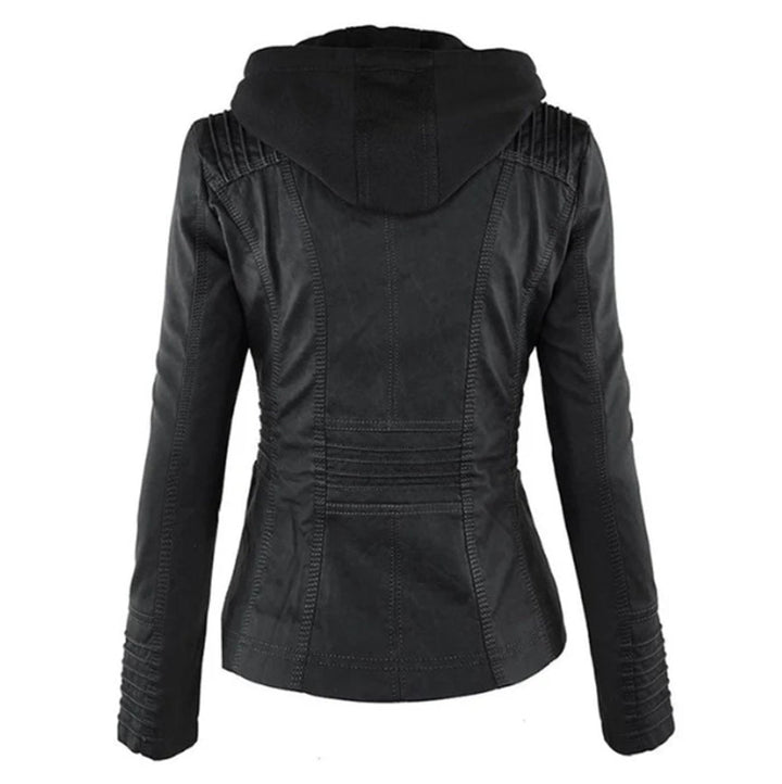 Women's Jacket – Hooded Faux Leather Biker
