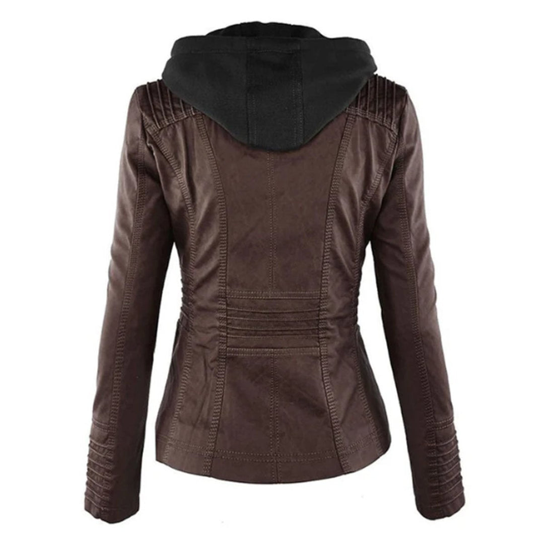 Women's Jacket – Hooded Faux Leather Biker