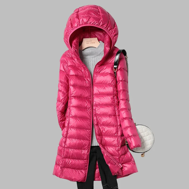 Women's Hooded Long Down Jacket – Full-Length Coverage