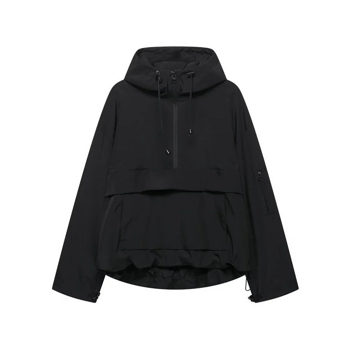 Women's Hooded Pullover Anorak Quilted Jacket Half-Zip