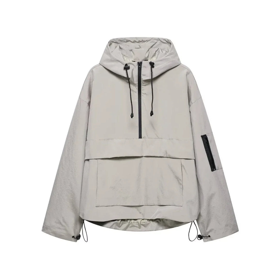 Women's Hooded Pullover Anorak Quilted Jacket Half-Zip