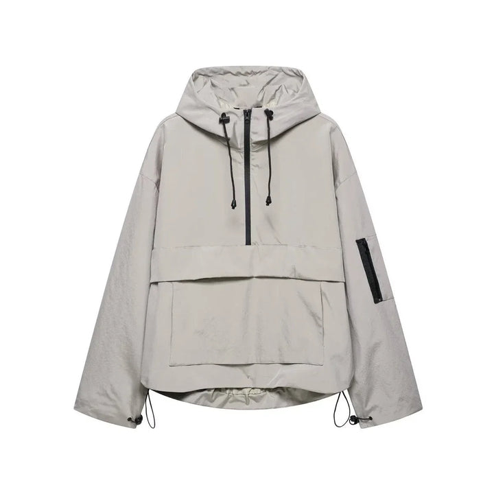 Women's Hooded Pullover Anorak Quilted Jacket Half-Zip
