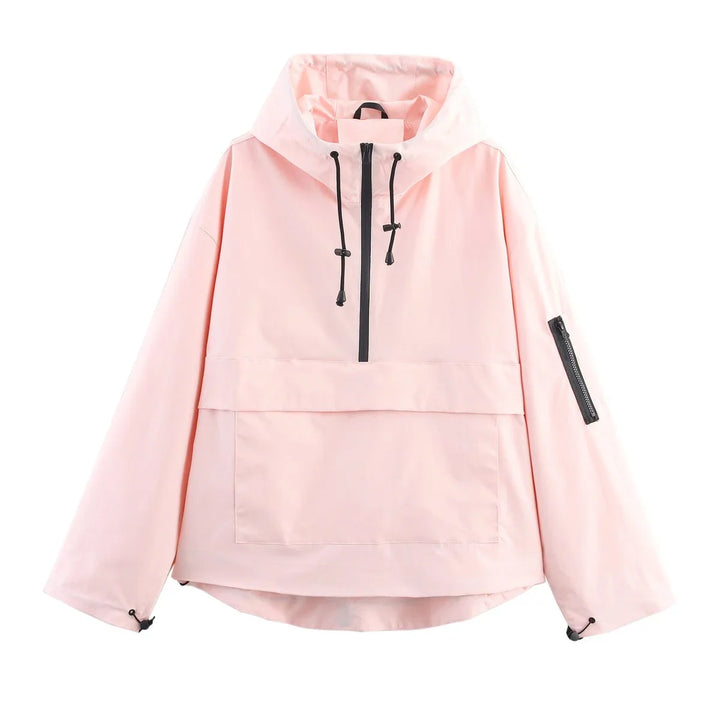 Women's Hooded Pullover Anorak Quilted Jacket Half-Zip