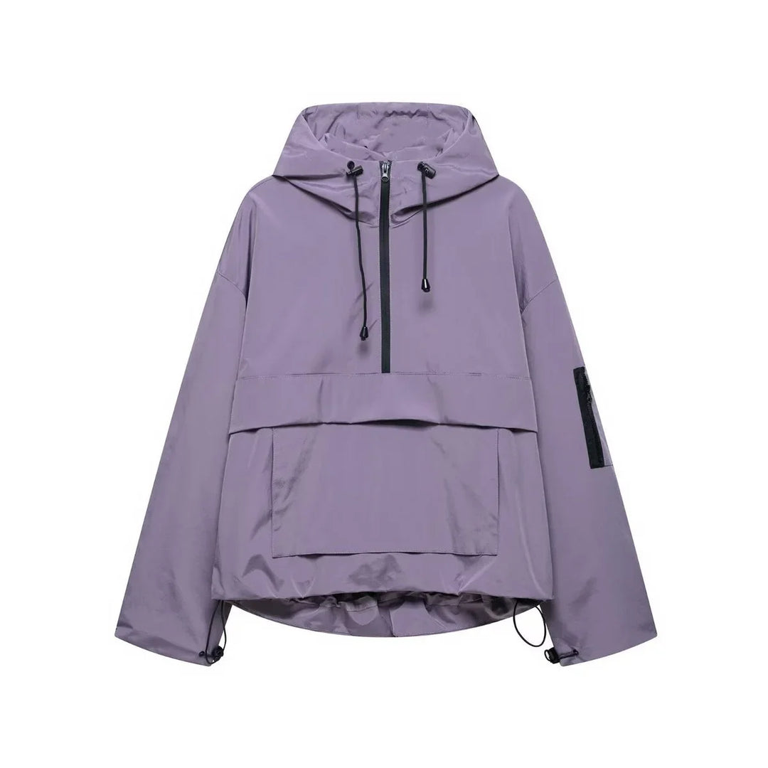 Women's Hooded Pullover Anorak Quilted Jacket Half-Zip