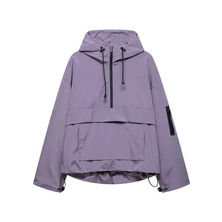 Women's Hooded Pullover Anorak Quilted Jacket Half-Zip