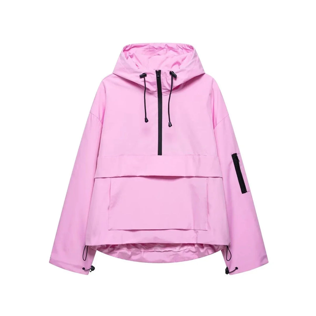Women's Hooded Pullover Anorak Quilted Jacket Half-Zip