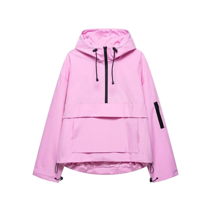 Women's Hooded Pullover Anorak Quilted Jacket Half-Zip