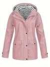 Women's Hooded Striped-Lined Zip-Up Waterproof Rain Coat