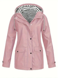 Women's Hooded Striped-Lined Zip-Up Waterproof Rain Coat
