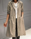 Women's Hooded Waterproof Long Trench Coat Zip-Up