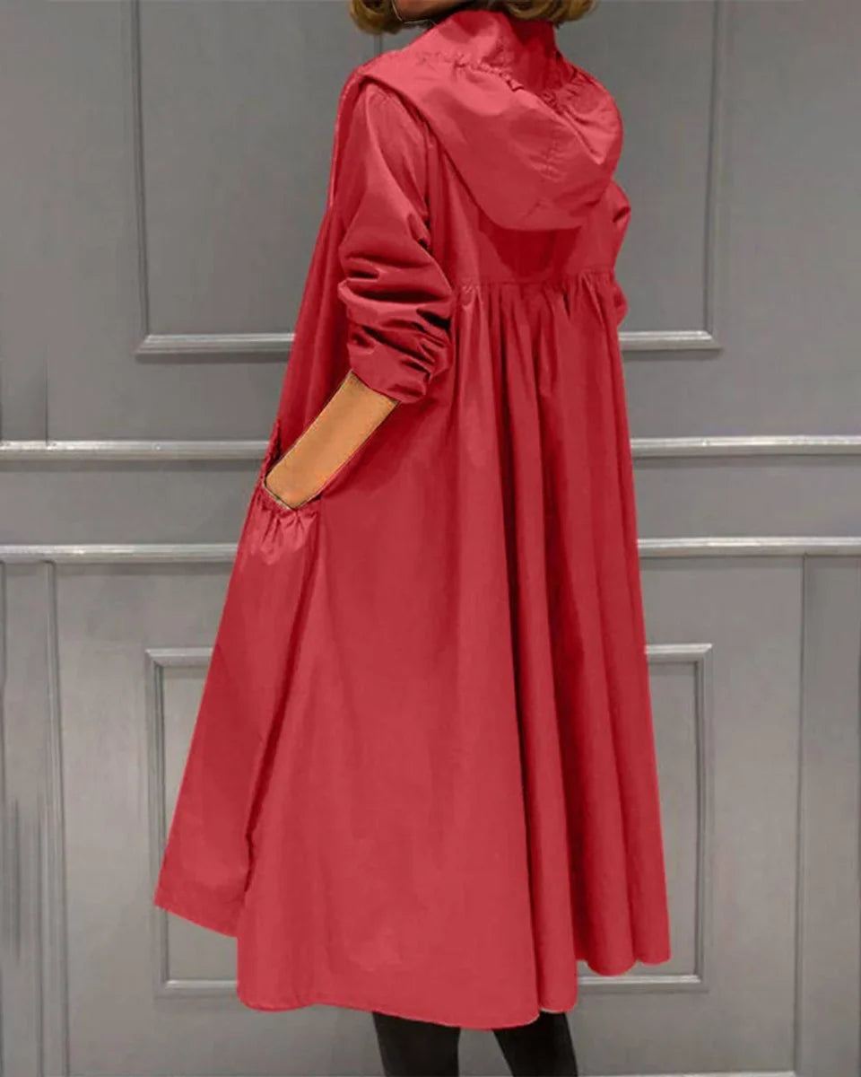 Women's Hooded Waterproof Long Trench Coat Zip-Up