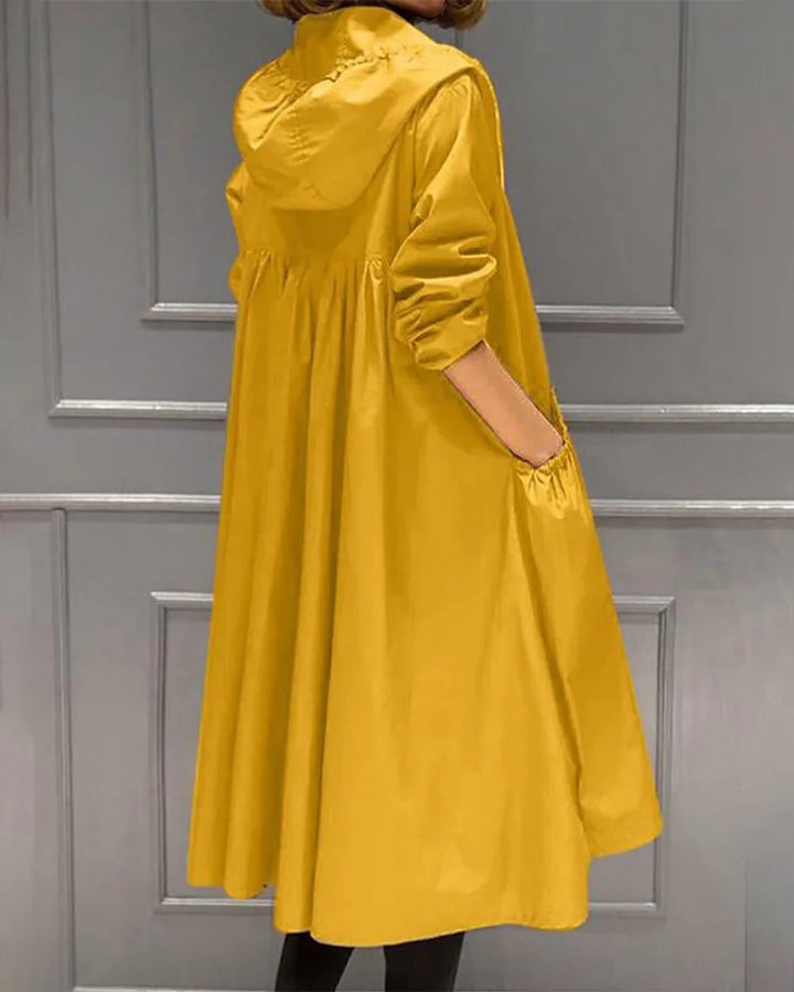 Women's Hooded Waterproof Long Trench Coat Zip-Up