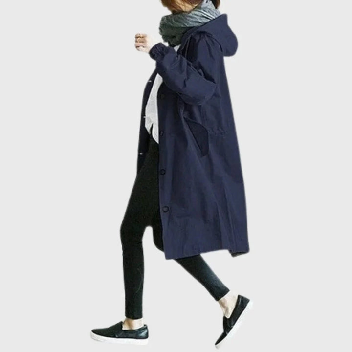 Women's Hooded Waterproof Relaxed-Fit Long Trench Coat