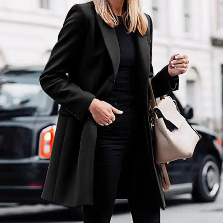 Women's Double-Breasted Knee-Length Notch Lapel Blazer Long Coat
