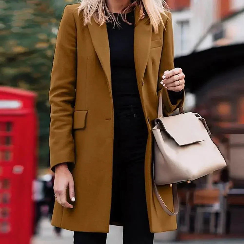 Women's Double-Breasted Knee-Length Notch Lapel Blazer Long Coat